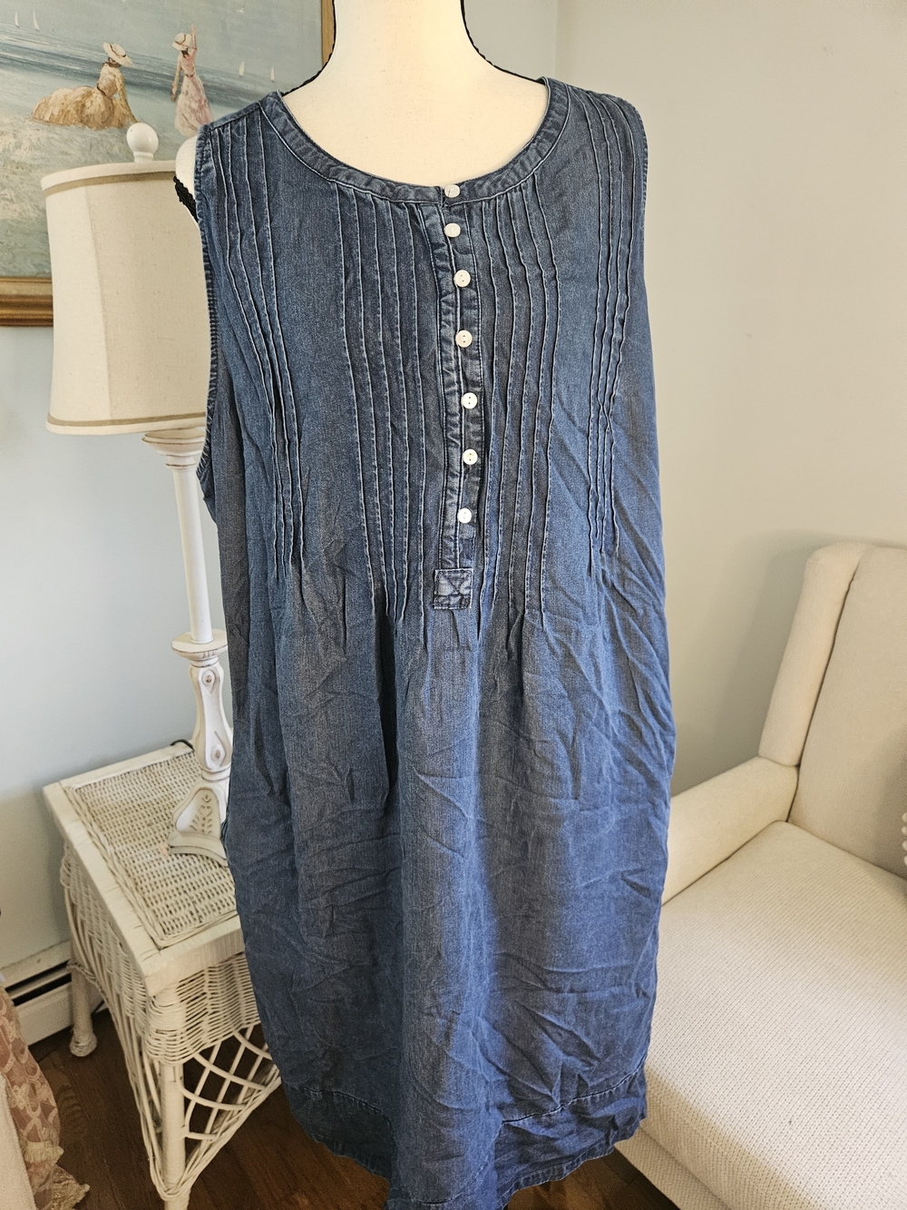 YColdwater Creek Indigo Blue Pintuck Chambray Dress.